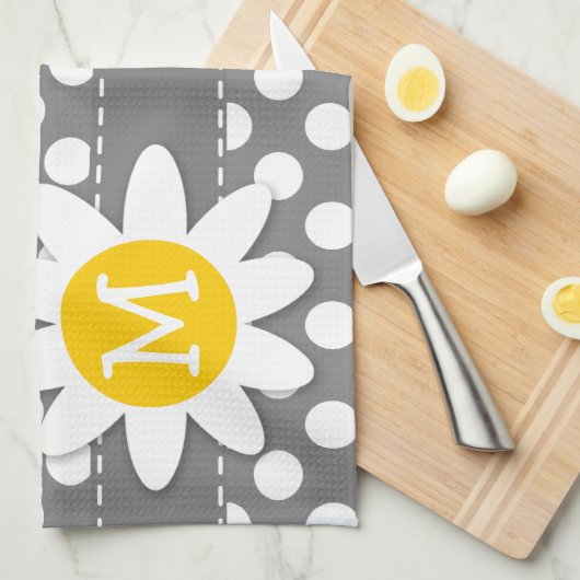 Schattigee Daisy op donkergrijze Polka Dots Theedoek (Quarter Fold)