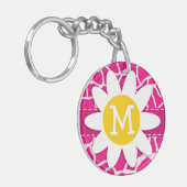 Schattigee Daisy op Helderroze Giraffe Animal Prin Sleutelhanger (Voorkant Links)