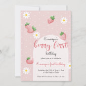Schattigee Daisy Strawberry Berry Eerste Verjaarda Kaart (Voorkant)