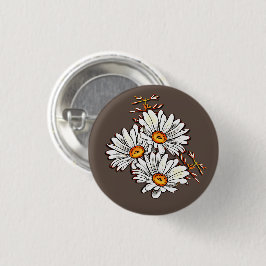 Schattigee Daisy Wildflowers Patroon  Brons Ronde Button 3,2 Cm