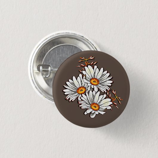 Schattigee Daisy Wildflowers Patroon Brons Ronde Button 3,2 Cm (Voorkant /achterkant)
