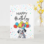 Schattigee Dalmatie met ballonnen en Confetti Verj Kaart (Gele Bloem)