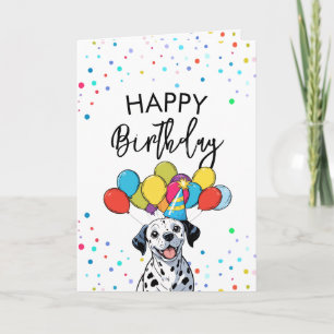 Schattigee Dalmatie met ballonnen en Confetti Verj Kaart