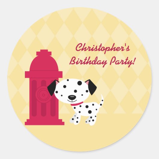 Schattigee Dalmation Doggie Verjaardagsfeestje sti Ronde Sticker (Voorkant)