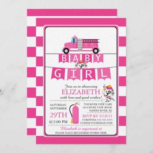 Schattigee Dalmatische Brandweerwagen Baby shower  Kaart (Voorkant / Achterkant)