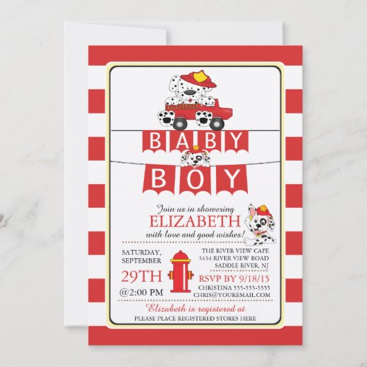 Schattigee Dalmatische Brandweerwagen Baby shower Kaart (Voorkant)
