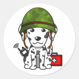 Schattigee Dalmatische Hond Dragen legerhelm Ronde Sticker