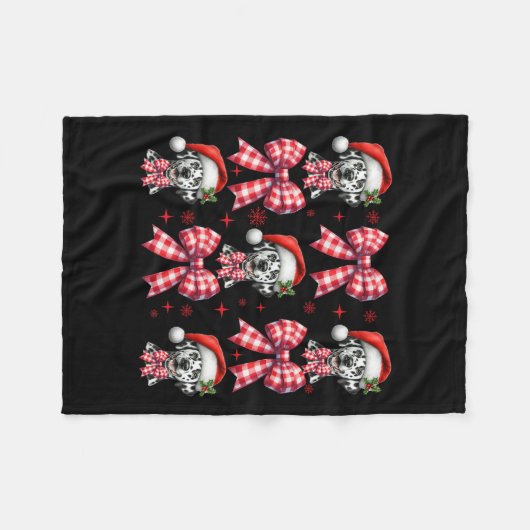 Schattigee Dalmatische Hond Red Plaid Coquette Bow Fleece Deken (Voorkant (Horizontaal))