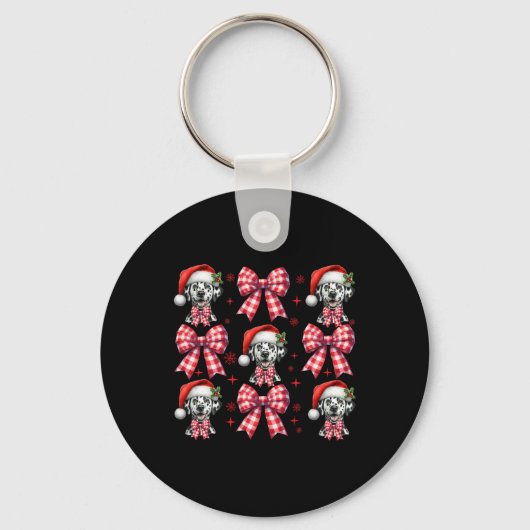 Schattigee Dalmatische Hond Red Plaid Coquette Bow Sleutelhanger (Voorkant)