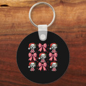 Schattigee Dalmatische Hond Red Plaid Coquette Bow Sleutelhanger (Voorkant)