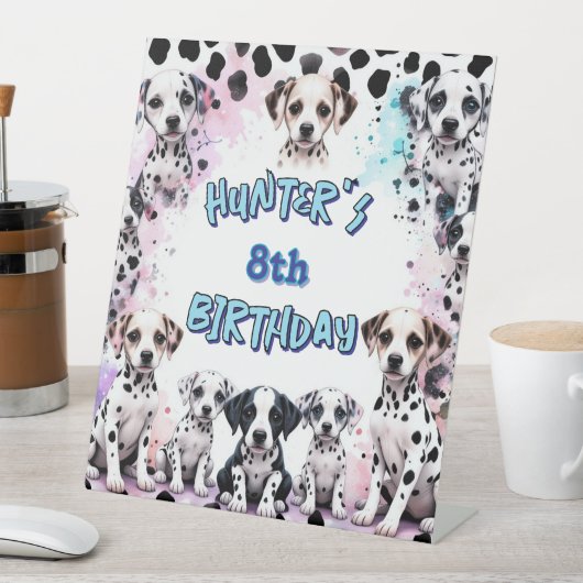 Schattigee Dalmatische Hond Verjaardag Waterverf Reclamebord Met Voetstuk (Insitu)