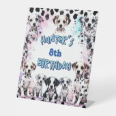 Schattigee Dalmatische Hond Verjaardag Waterverf Reclamebord Met Voetstuk (Voorkant)