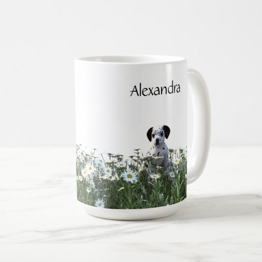 Schattigee Dalmatische puppy in madeliefjes Koffiemok (Voorkant rechts)