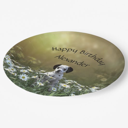 Schattigee Dalmatische puppy in madeliefjes Papieren Bordje (Gekanteld)