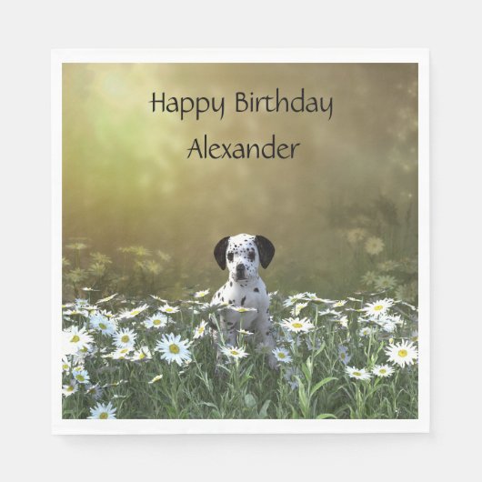 Schattigee Dalmatische puppy in madeliefjes Servet (Voorkant)