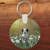Schattigee Dalmatische puppy in madeliefjes Sleutelhanger (Voorkant)