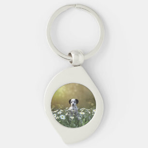 Schattigee Dalmatische puppy in madeliefjes Sleutelhanger