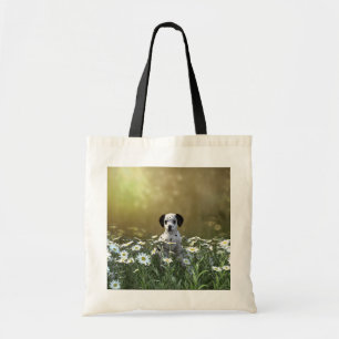 Schattigee Dalmatische puppy in madeliefjes Tote Bag