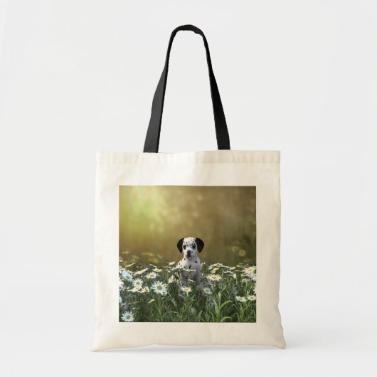 Schattigee Dalmatische puppy in madeliefjes Tote Bag (Voorkant)