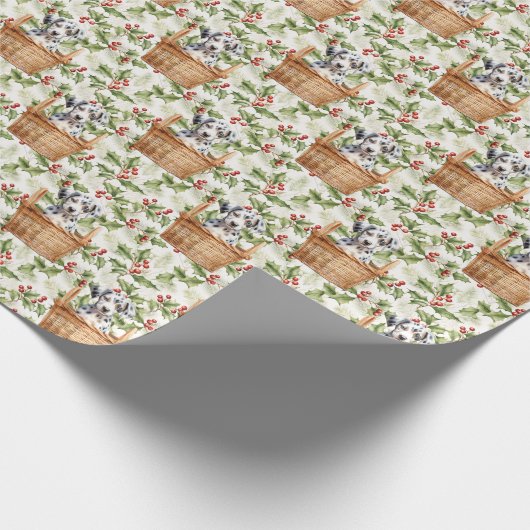 Schattigee Dalmatische puppy in mandje Christmas H Cadeaupapier (Hoek)