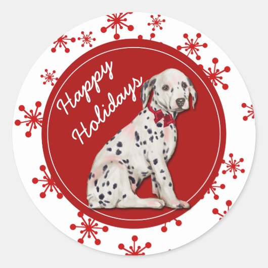 Schattigee Dalmatische Puppy Rode Sneeuwvlok Ronde Sticker (Voorkant)