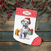 Schattigee Dalmatische Puppy Santa Hat Sneeuwvlok Grote Kerstsok