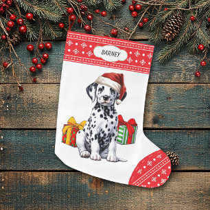 Schattigee Dalmatische Puppy Santa Hat Sneeuwvlok Grote Kerstsok