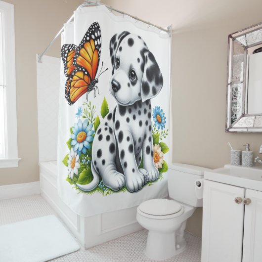 Schattigee Dalmatische/Vlinder vrienden Douchegordijn (In situ)