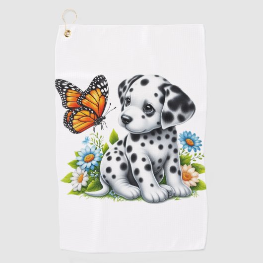 Schattigee Dalmatische/Vlinder vrienden Golfhanddoek (Voorkant)