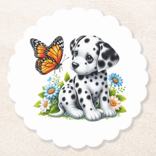 Schattigee Dalmatische/Vlinder vrienden Kartonnen Onderzetters (Voorkant)
