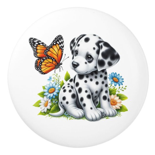 Schattigee Dalmatische/Vlinder vrienden Keramische Knop (Voorkant)