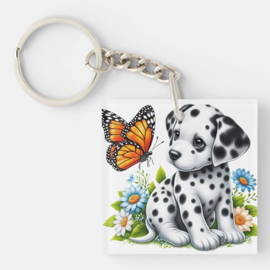 Schattigee Dalmatische/Vlinder vrienden Sleutelhanger (voorkant)