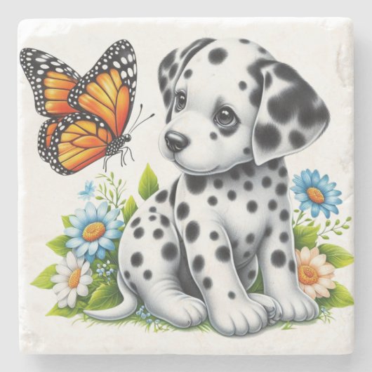 Schattigee Dalmatische/Vlinder vrienden Stenen Onderzetter (Voorkant)