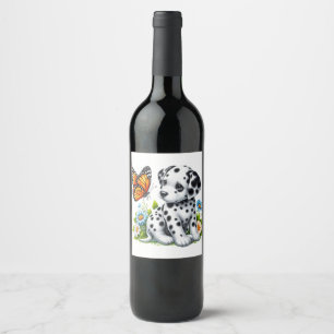 Schattigee Dalmatische/Vlinder vrienden Wijn Etiket
