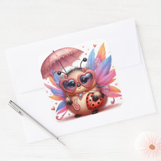 Schattigee dame bug vierkante sticker (Envelop)