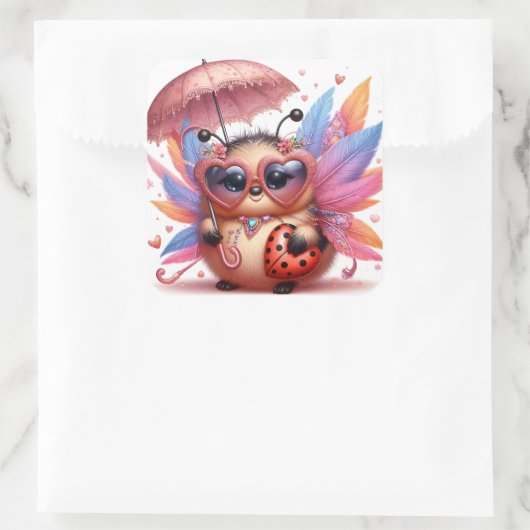 Schattigee dame bug vierkante sticker (Tas)