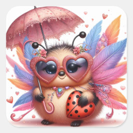Schattigee dame bug vierkante sticker