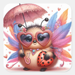 Schattigee dame bug vierkante sticker