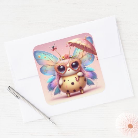 Schattigee dame bug vierkante sticker (Envelop)