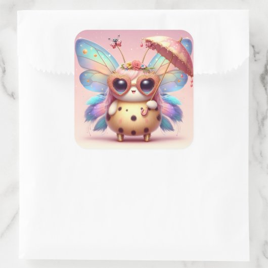 Schattigee dame bug vierkante sticker (Tas)