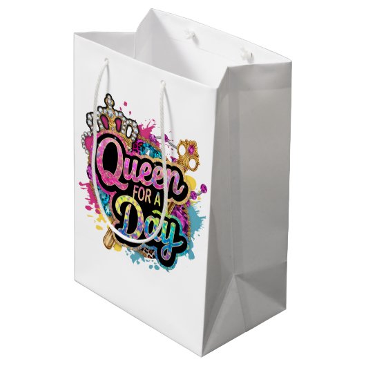 Schattigee dame Queen verjaardagsfeest Medium Cadeauzakje (Achterkant Gekanteld)