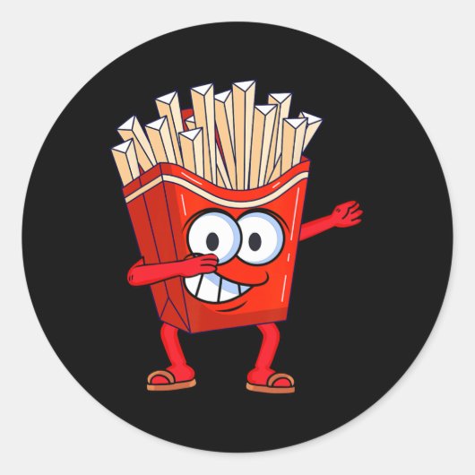 Schattigee Dancing French Fries Grappig Dabbing Fr Ronde Sticker (Voorkant)