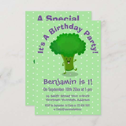 Schattigee dansende broccoli gepersonaliseerde ver kaart (Voorkant / Achterkant)