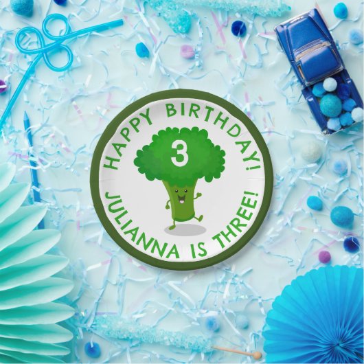 Schattigee dansende broccoli gepersonaliseerde ver papieren bordje (Feest)