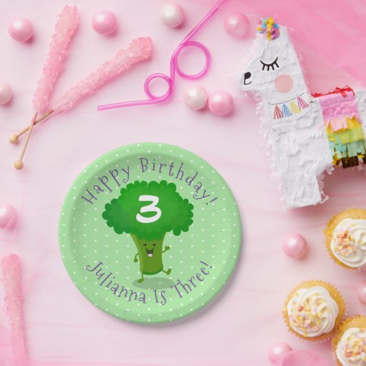Schattigee dansende broccoli gepersonaliseerde ver papieren bordje (Feest)