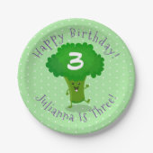 Schattigee dansende broccoli gepersonaliseerde ver papieren bordje (Voorkant)