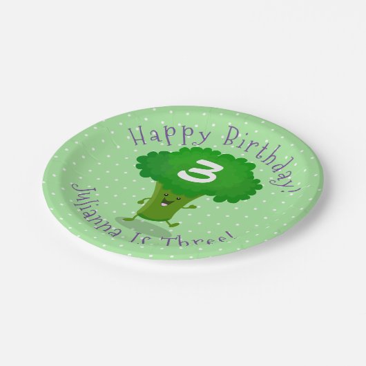 Schattigee dansende broccoli gepersonaliseerde ver papieren bordje (Gekanteld)