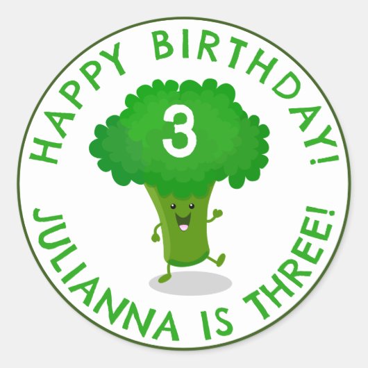 Schattigee dansende broccoli gepersonaliseerde ver ronde sticker (Voorkant)
