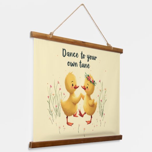 Schattigee dansende eendjes met bloemenlente vibes hangend wandkleed (Gebogen)