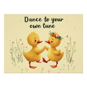Schattigee dansende eendjes met bloemenlente vibes perfect poster
